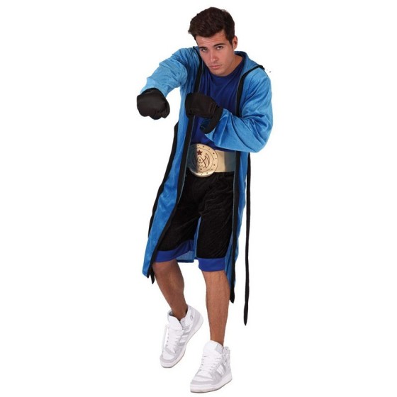 Disfraz de Boxeador Azul con Bata para Hombre